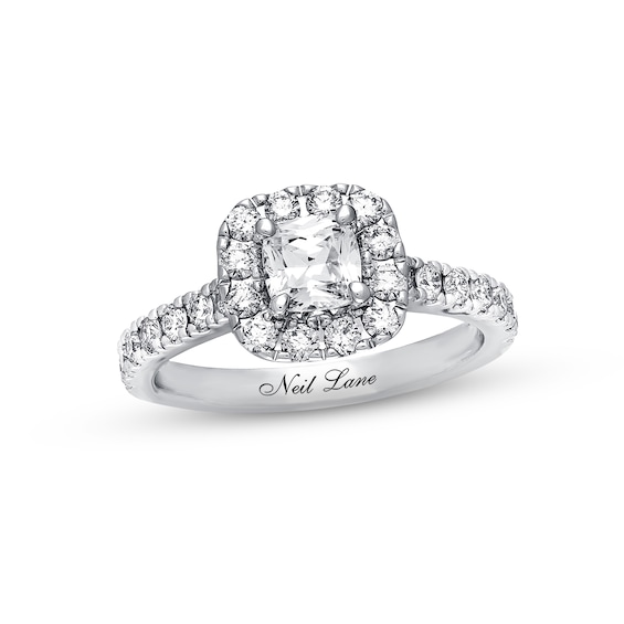 Previously Owned Neil Lane Diamond Engagement Ring 1-3/8 ct tw Cushion & Round-cut 14K White Gold - Size 4