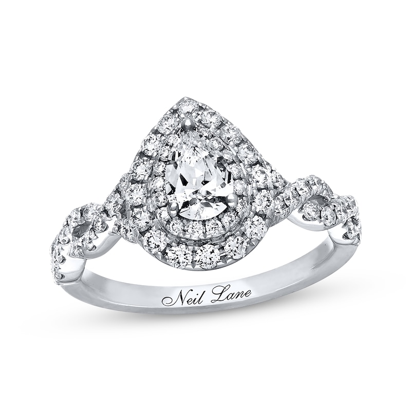 Main Image 1 of Previously Owned Neil Lane Diamond Engagement Ring 1-1/8 ct tw Pear & Round-cut 14K White Gold - Size 6.5