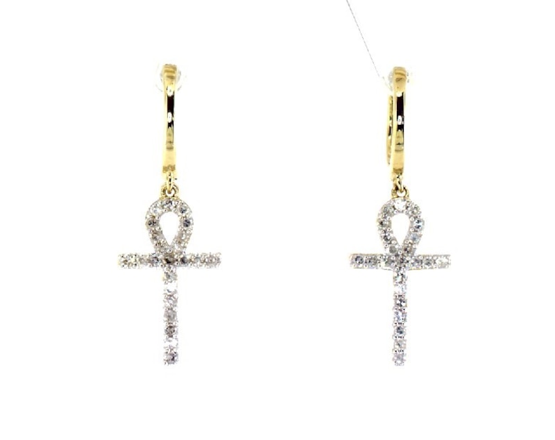 Main Image 1 of Previously Owned Diamond Ankh Hoop Drop Earrings 1/4 ct tw 10K Yellow Gold