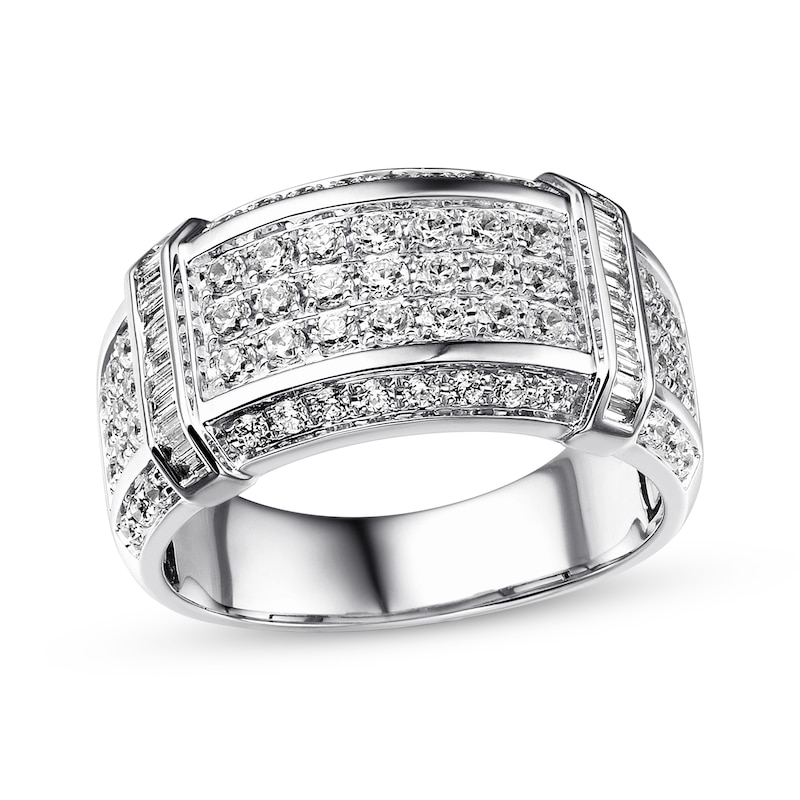 Vertical baguette Platinum Mens ring