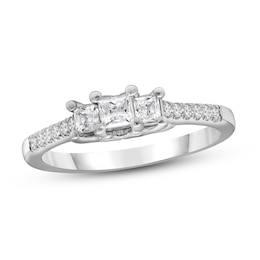 Previously Owned 3 Stone Diamond Engagement Ring 1/2 ct tw Princess/Round 10K White Gold