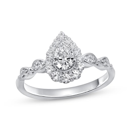 Previously Owned Diamond Engagement Ring 5/8 ct tw Pear & Round-cut 14K White Gold