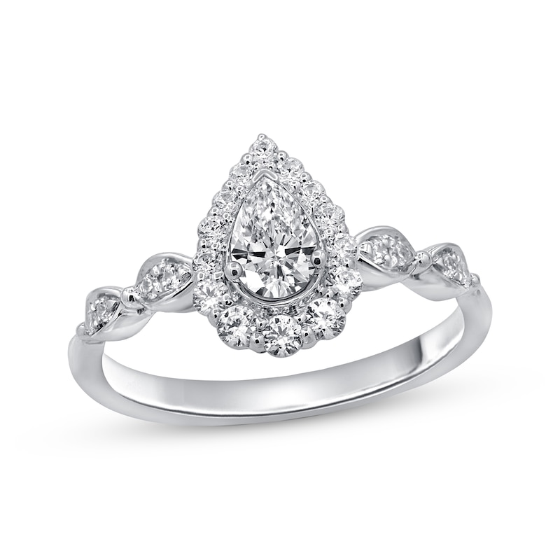 Main Image 1 of Previously Owned Diamond Engagement Ring 5/8 ct tw Pear & Round-cut 14K White Gold