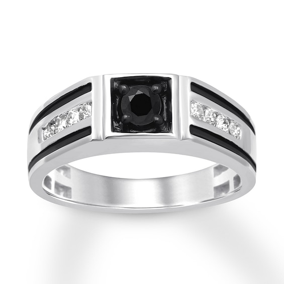 Previously Owned Men's Black & White Diamond Ring 3/4 ct tw 10K White Gold