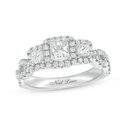 Previously Owned Neil Lane 3-Stone Engagement Ring 1-1/8 ct tw Princess & Round-cut Diamonds 14K White Gold