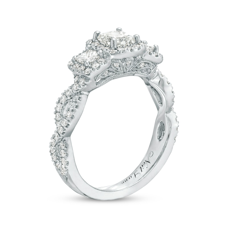 Previously Owned Neil Lane 3-Stone Engagement Ring 1-1/8 ct tw Princess & Round-cut Diamonds 14K White Gold