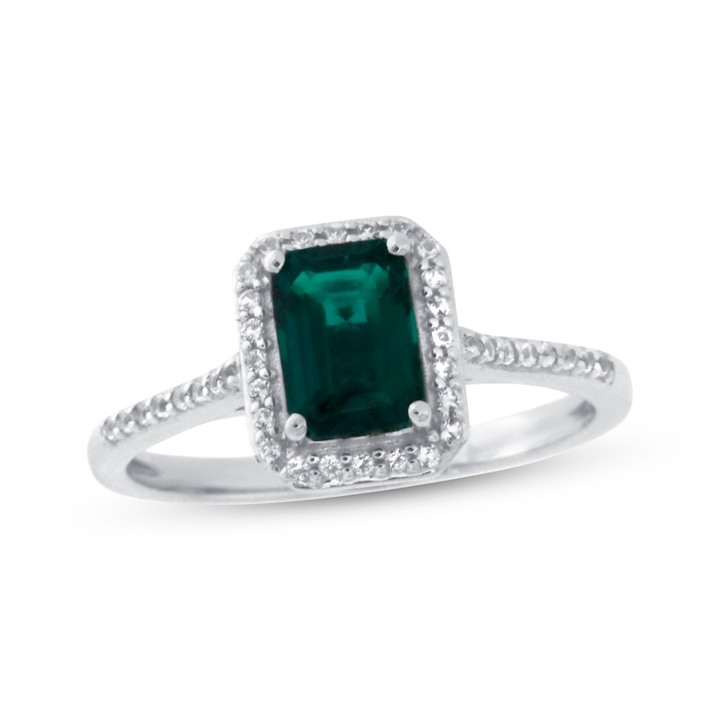 Previously Owned Lab-Created Emerald & White Topaz Ring 10K White Gold