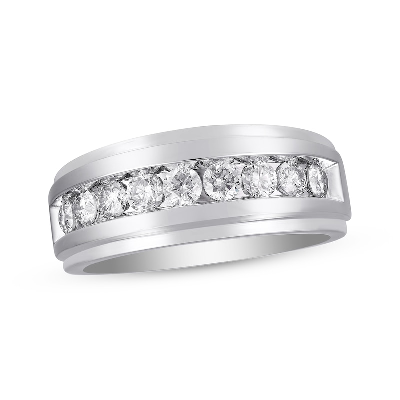 Main Image 1 of Previously Owned Men's Diamond Wedding Band 1 ct tw Round-cut 10K in White Gold