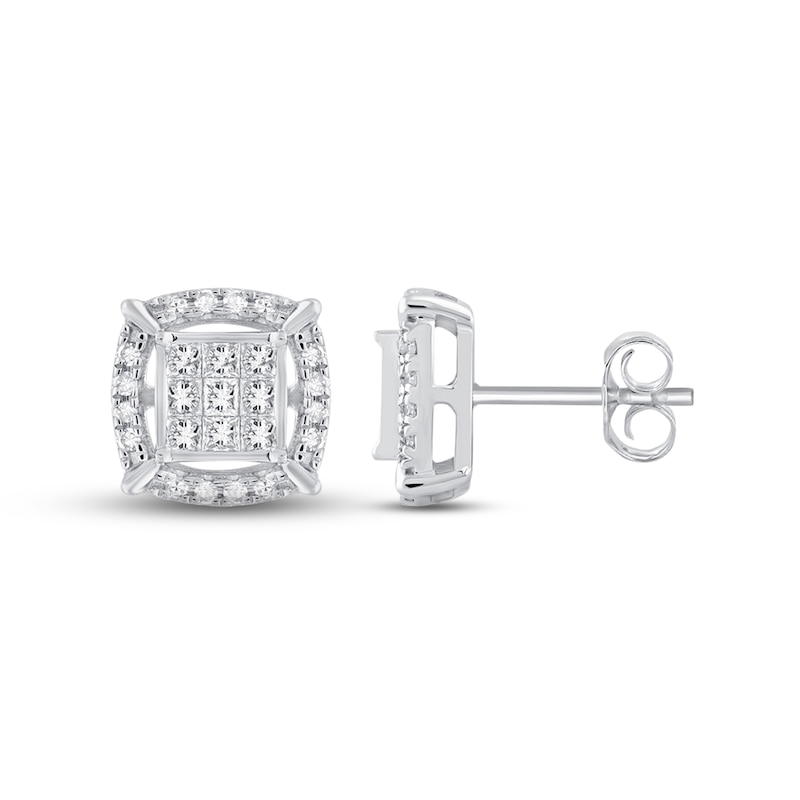 Main Image 1 of Previously Owned Diamond Earrings 1/2 ct tw Princess & Round 10K White Gold