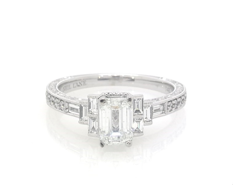 Main Image 1 of Previously Owned Neil Lane Emerald-Cut Diamond Engagement Ring 1-3/8 ct tw 14K White Gold