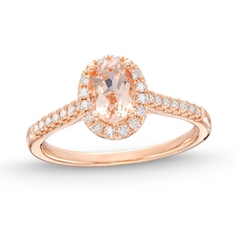 Previously Owned Oval Morganite Engagement Ring 1/4 ct tw Diamonds 14K Rose Gold