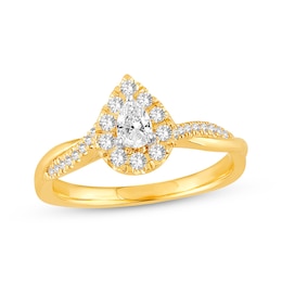 Previously Owned Diamond Engagement Ring 3/8 ct tw Pear & Round-cut 14K Yellow Gold