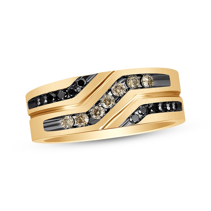 Main Image 1 of Previously Owned Men's Brown & Black Diamond Band 1/2 ct tw 10K Yellow Gold