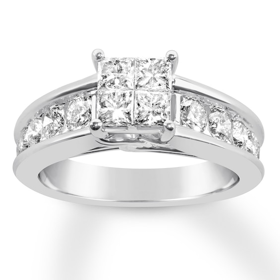 Previously Owned Diamond Engagement Ring 1-7/8 ct tw Princess/Round-cut 14K White Gold - Size 9.75