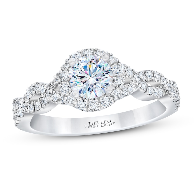 Main Image 1 of Previously Owned THE LEO First Light Diamond Engagement Ring 7/8 ct tw Round-cut 14K White Gold - Size 10