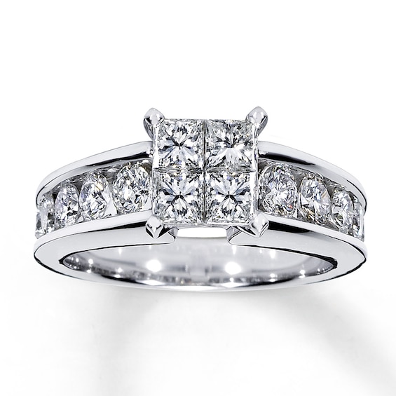 Previously Owned Engagement Ring 1-3/4 ct tw Diamonds Princess & Round 14K White Gold - Size 10.5