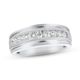 Previously Owned Men's Diamond Wedding Band 1 ct tw Round-cut 10K White Gold