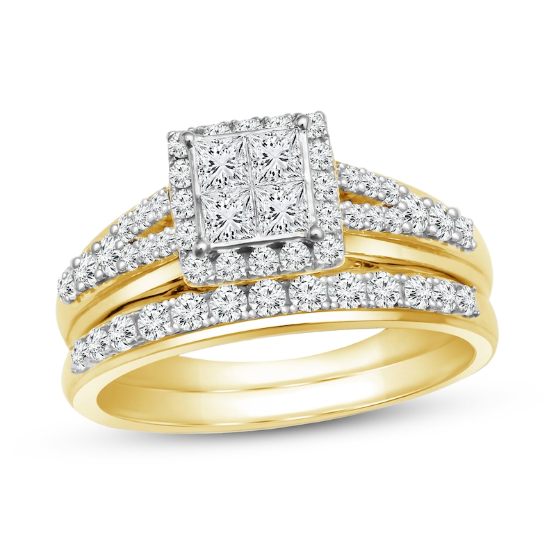 Main Image 1 of Previously Owned Diamond Bridal Set 1 ct tw Princess/Round-cut 14K Yellow Gold