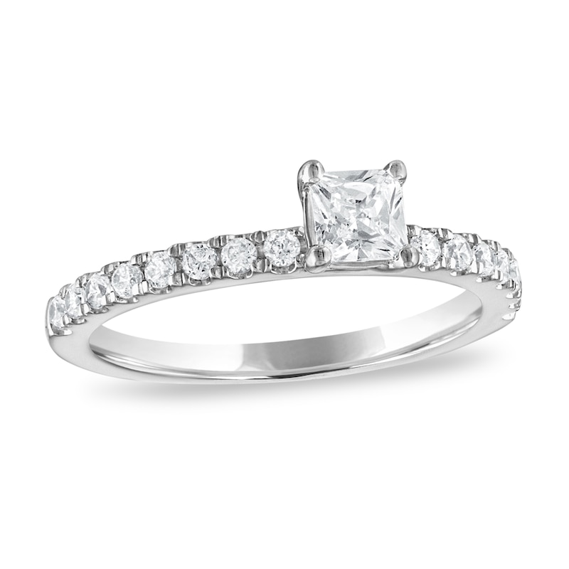 Main Image 1 of Previously Owned Diamond Engagement Ring 5/8 ct tw Princess/Round-cut 14K White Gold