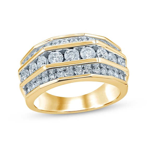 Previously Owned Men's Three-Row Diamond Ring 2 ct tw Round-cut 10K Yellow Gold