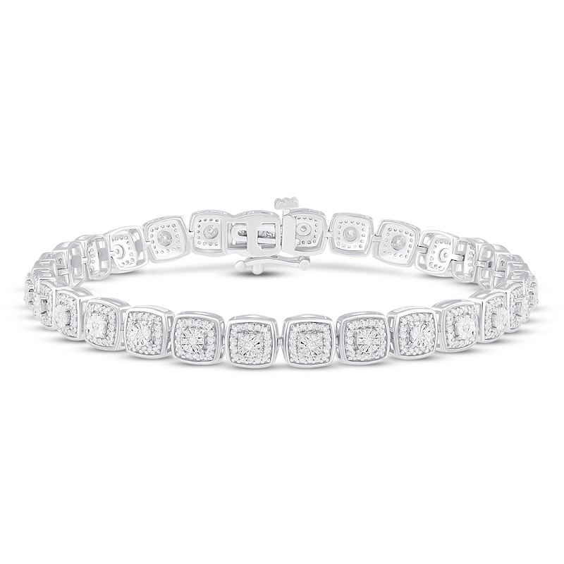 Main Image 1 of Previously Owned Diamond Cushion Line Bracelet 1 ct tw Round-cut 10K White Gold 7.25&quot;