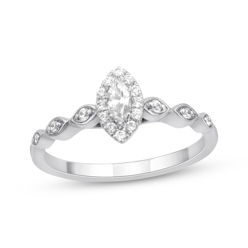 Previously Owned Diamond Engagement Ring 1/3 ct tw Marquise/Round 10K White Gold Size 9.25