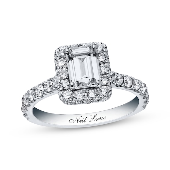 Previously Owned Neil Lane Engagement Ring 2 ct tw Emerald & Round-cut 14K White Gold - Size 4