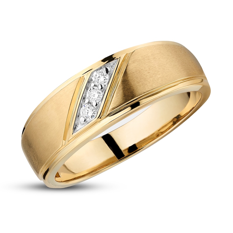 Previously Owned Men's 3-Stone Diamond Wedding Band 1/10 ct tw 10K Yellow Gold - Size 13