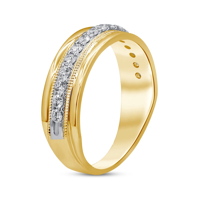 Main Image 2 of Previously Owned Men's Diamond Wedding Band 1/2 ct tw Round-cut 10K Yellow Gold - Size 13.75