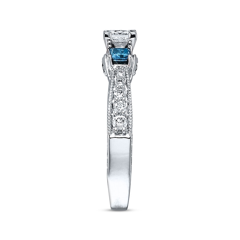 Previously Owned Blue Diamond Engagement Ring 1 Carat Tw Princess Cut 14k White Gold Size 35 3589