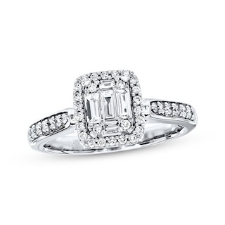 Previously Owned Diamond Engagement Ring 3/8 ct tw Baguette & Round-cut ...