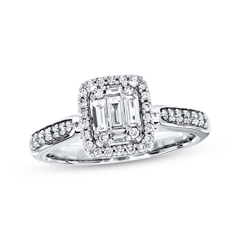 Previously Owned Diamond Engagement Ring 3/8 ct tw Baguette & Round-cut ...