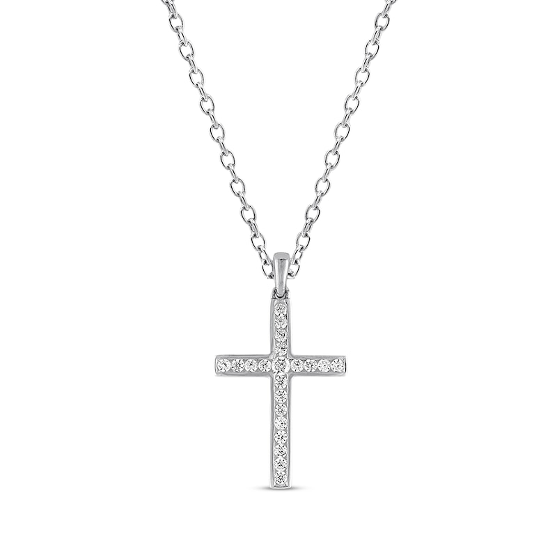 Main Image 1 of Previously Owned Diamond Cross Necklace 1/2 ct tw Round-cut 10K White Gold