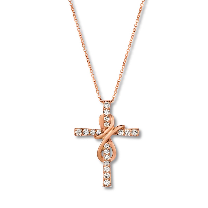 Main Image 1 of Previously Owned Le Vian Diamond Cross Necklace 1/2 ct tw 14K Strawberry Gold 18&quot;