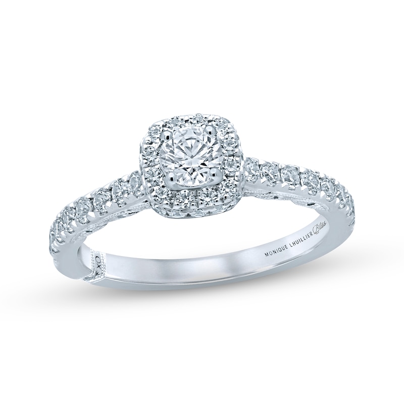 Main Image 1 of Previously Owned Monique Lhuillier Bliss Diamond Engagement Ring 7/8 ct Round-cut 18K White Gold