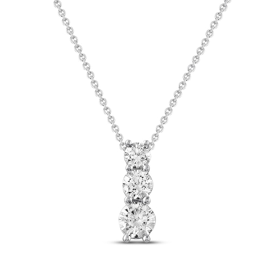 Previously Owned Three-Stone Diamond Necklace 1/2 ct tw Round-cut 10K White Gold 18"