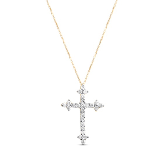Previously Owned Diamond Cross Necklace 1/2 ct tw Round-cut 10K Yellow Gold