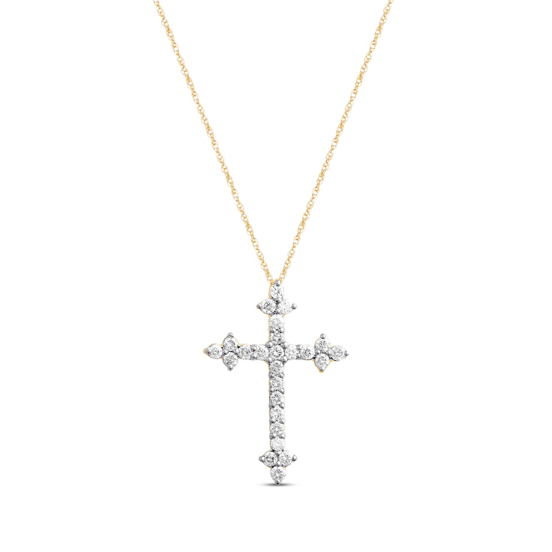 Main Image 1 of Previously Owned Diamond Cross Necklace 1/2 ct tw Round-cut 10K Yellow Gold