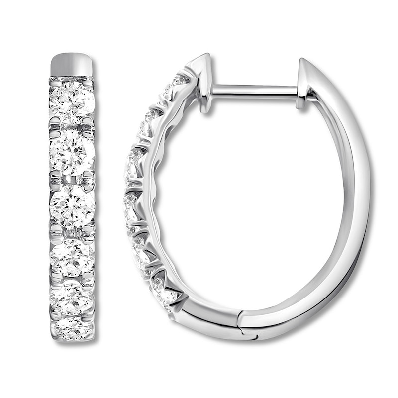 Previously Owned Diamond Hoop Earrings 1 ct tw Round-cut 10K White Gold ...