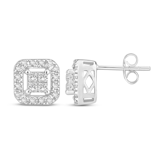 Previously Owned Diamond Stud Earrings 1/4 ct tw Round/Princess-cut 10K White Gold