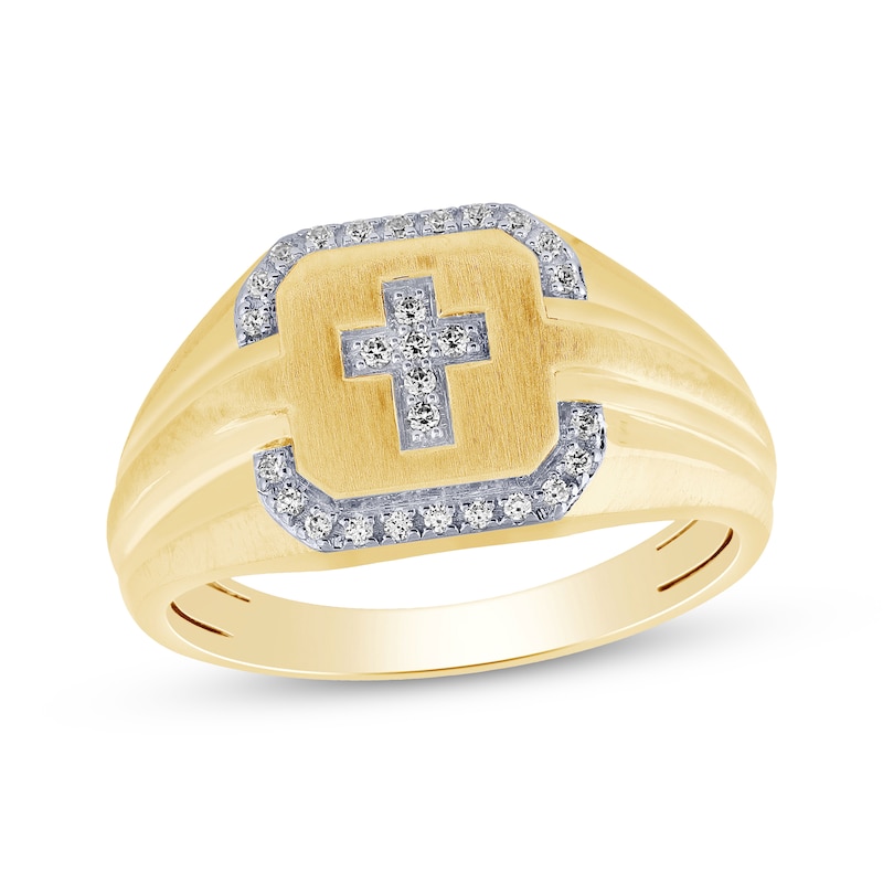 Main Image 1 of Previously Owned Men's Diamond Cross Ring 1/6 ct tw 10K Yellow Gold