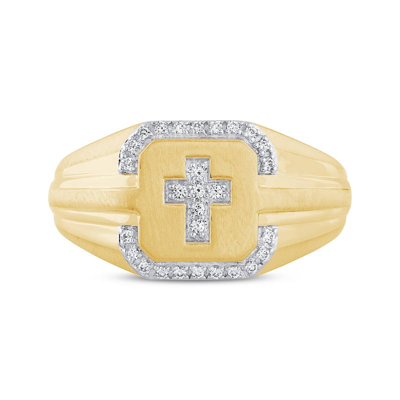 Main Image 4 of Previously Owned Men's Diamond Cross Ring 1/6 ct tw 10K Yellow Gold