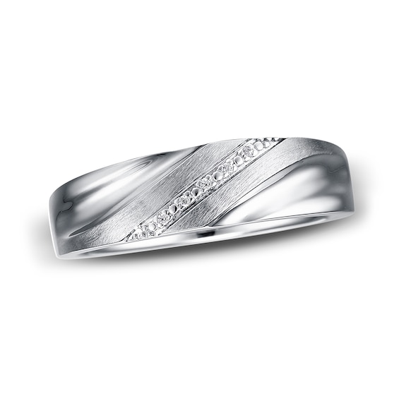 Previously Owned Men's Diamond Accent Wedding Band 10K White Gold
