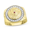 Thumbnail Image 1 of Previously Owned Men's Diamond & Lab-Created Ruby Lion Ring 1/4 ct tw Round-Cut 10K Yellow Gold