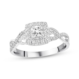 Previously Owned Diamond Engagement Ring 3/8 ct tw Princess & Round-cut 10K White Gold