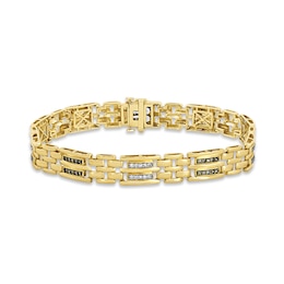 Previously Owned Men's Brown & White Diamond Bracelet 1 ct tw Round-cut 10K Yellow Gold 8.5&quot;