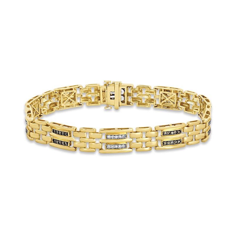 Main Image 1 of Previously Owned Men's Brown & White Diamond Bracelet 1 ct tw Round-cut 10K Yellow Gold 8.5&quot;