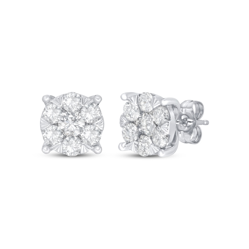 Main Image 1 of Previously Owned Diamond Fashion Stud Earrings 1 1/2 ct tw Round-cut 10K White Gold