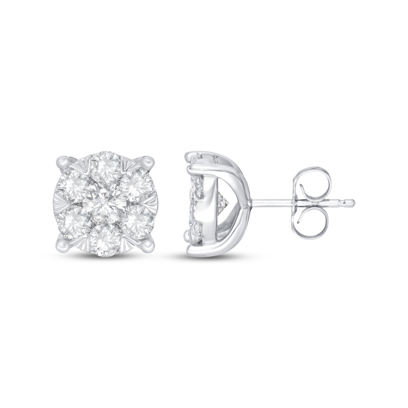 Main Image 3 of Previously Owned Diamond Fashion Stud Earrings 1 1/2 ct tw Round-cut 10K White Gold