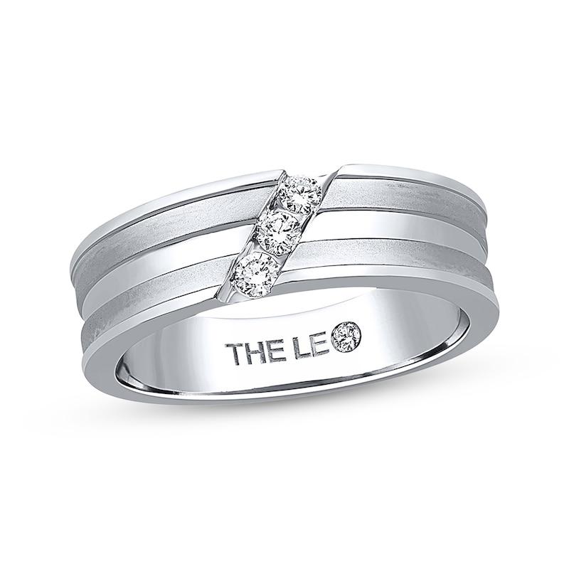 Main Image 1 of Previously Owned Men's THE LEO Wedding Band 1/6 ct tw Round-cut Diamonds 14K White Gold